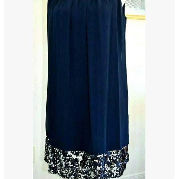 SL Fashions Flattering Blue Sequins-Chiffon Navy Blue Dress Bare Shoulders  8 - Picture 2 of 12